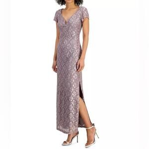CONNECTED APPAREL Women’s Sequined-Lace Maxi Dress Dusty Taupe Sz 6